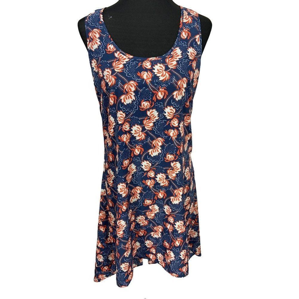 Nine Bird Blue Hawaiian Floral Sleeveless Midi Style Dress Size Large